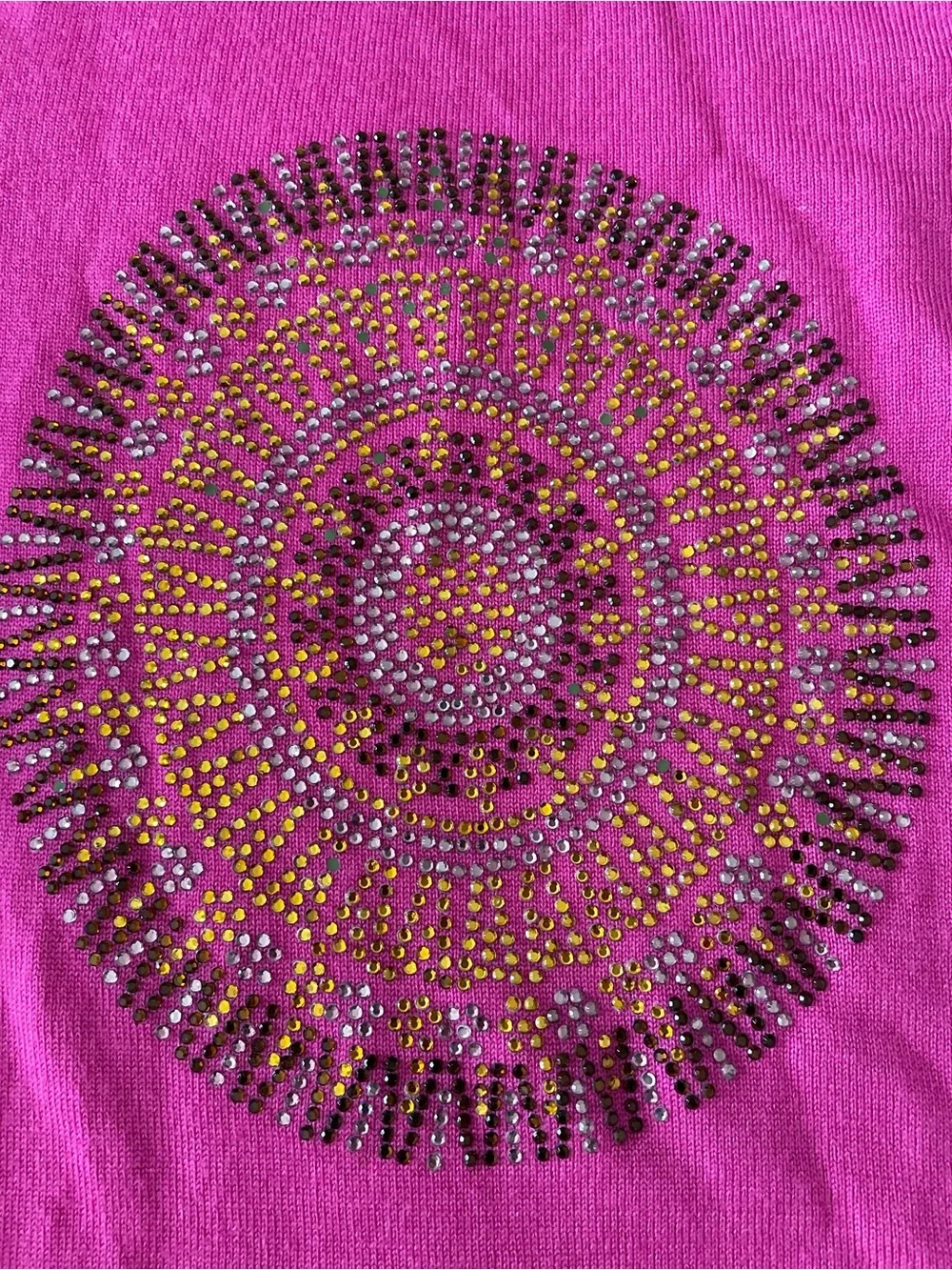 Tory Burch Vibrant Pink Jeweled Embellished 100% WOOL Crewneck Sweater FLAW XS